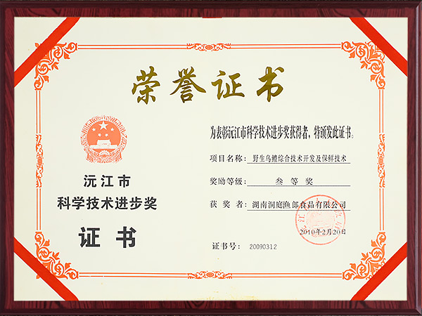 沅江市科學技術(shù)進步獎三等獎2010年